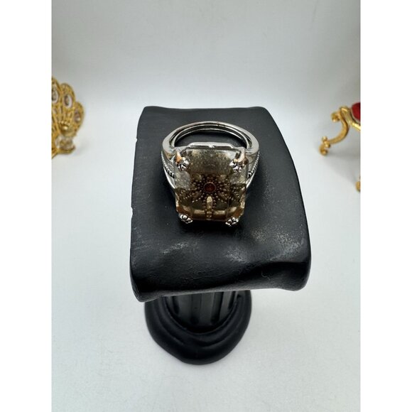 Fashion Art Deco Style NRT Crystal Filigree Sz 10.5 Statement Silver Tone Ring - Picture 10 of 12